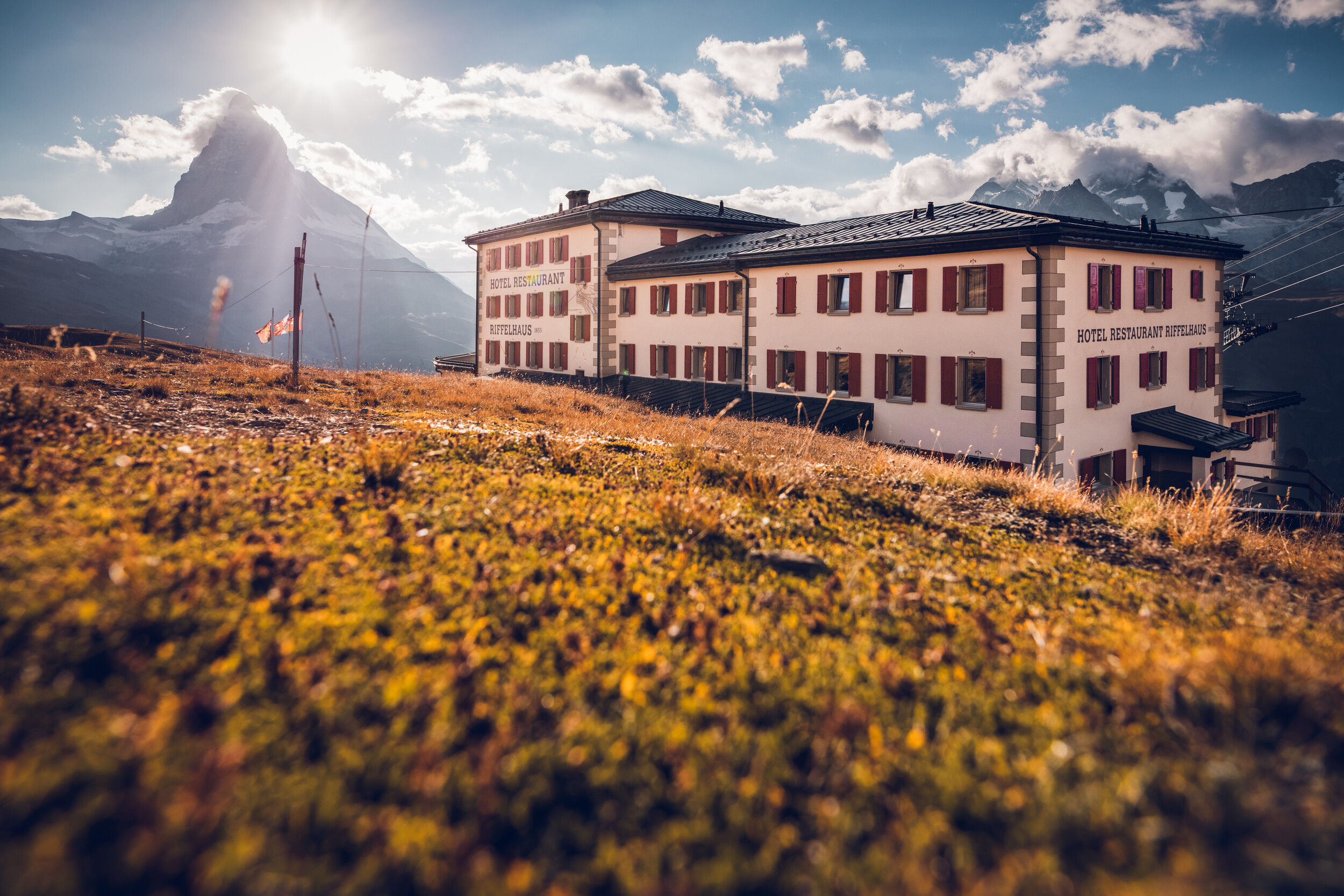 Hotel Restaurant Riffelhaus on Riffelberg above Zermatt in summer