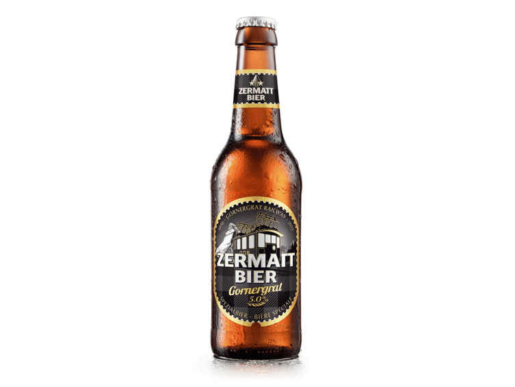 Zermatt Bier mit Gornergrat 125 Jahre Etikette